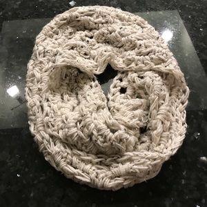 Hand knitted or crocheted infinity scarf